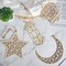 9 PCS Wooden Pendant Ornament Ramadan Kareem Hollow Decoration Moon Star Wind Light Shape Pendant Ornament Happy Eid Hanging Sign for Ramadan Mubarak Eid Party Decorations